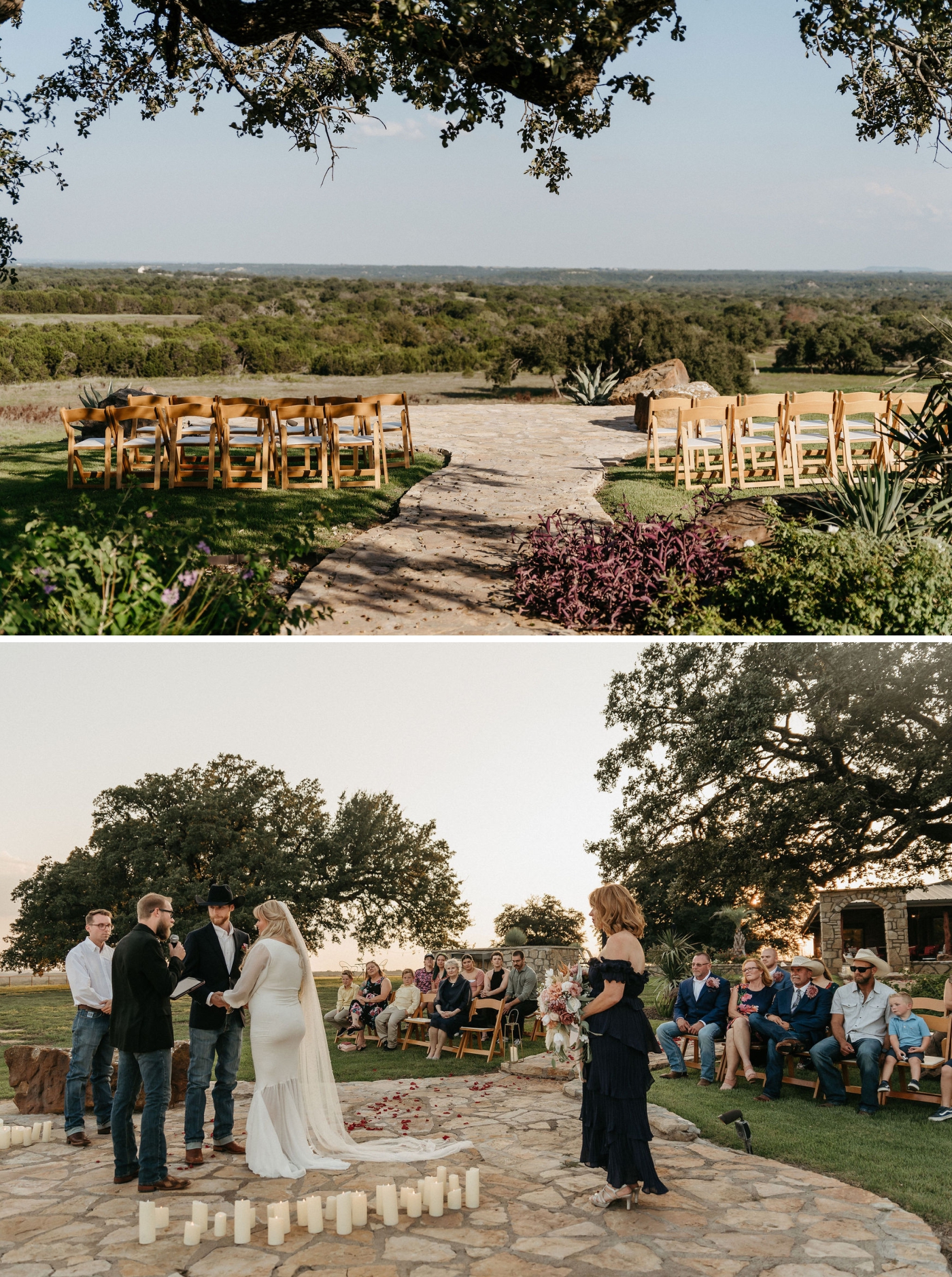 A micro wedding on the stone pathway at Diamond A Ranch in DFW