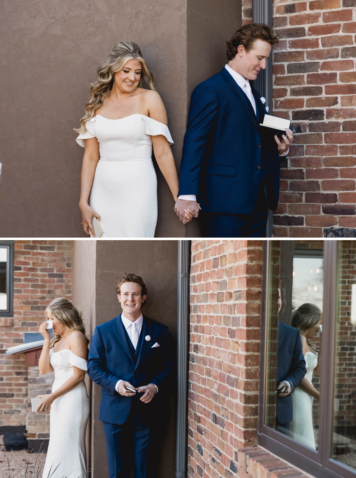 The bride and groom share a first touch and private vows at our Weatherford wedding venue
