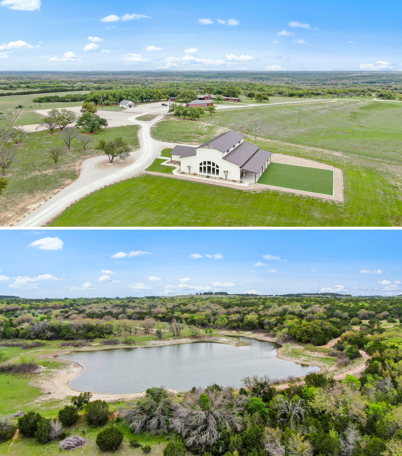An aerial view of Diamond A Ranch, a destination wedding venue in Weatherford, Texas