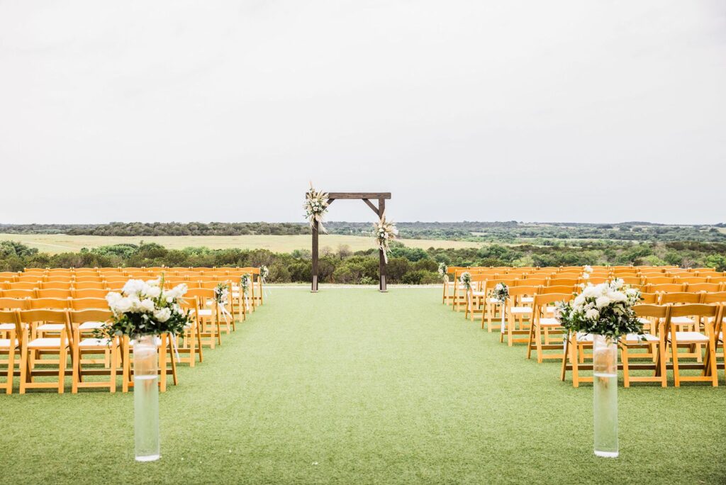 Outdoor ceremony site at wedding venue near Azle TX.