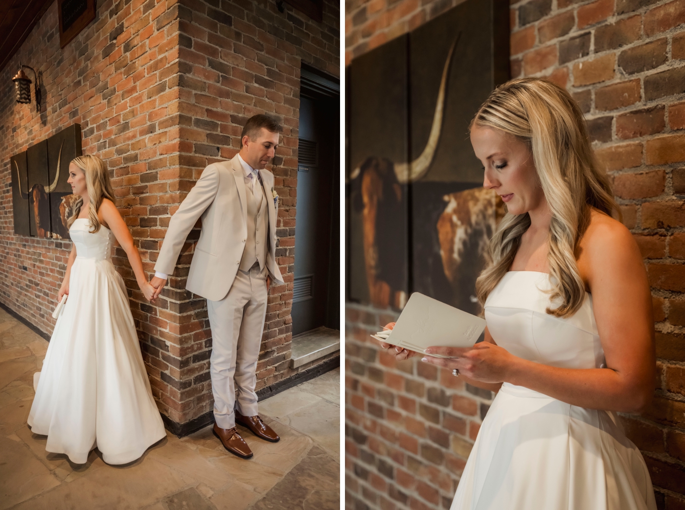 A bride and groom share private vows and a first touch before the wedding ceremony