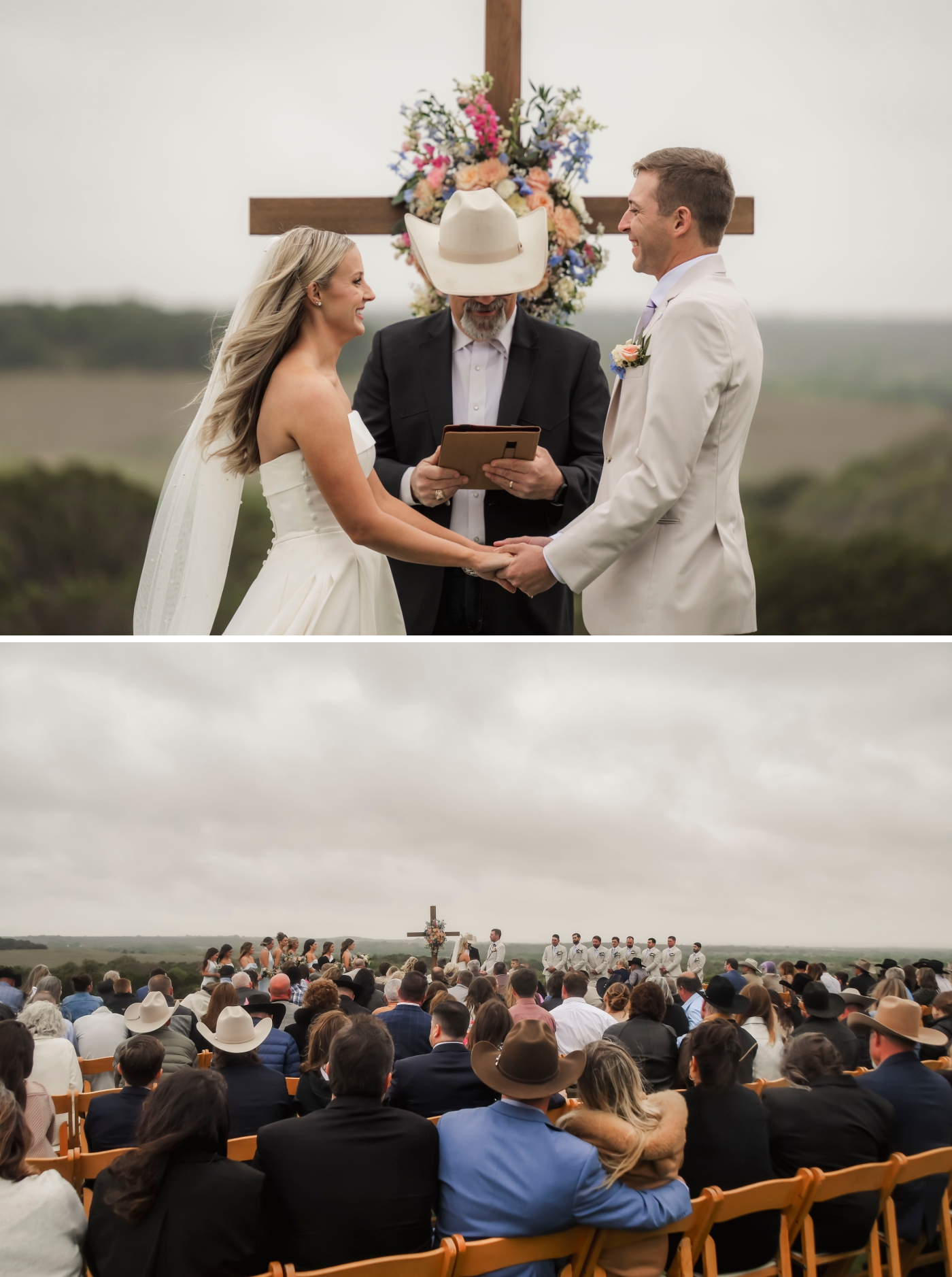 Guests watch a Texas wedding ceremony