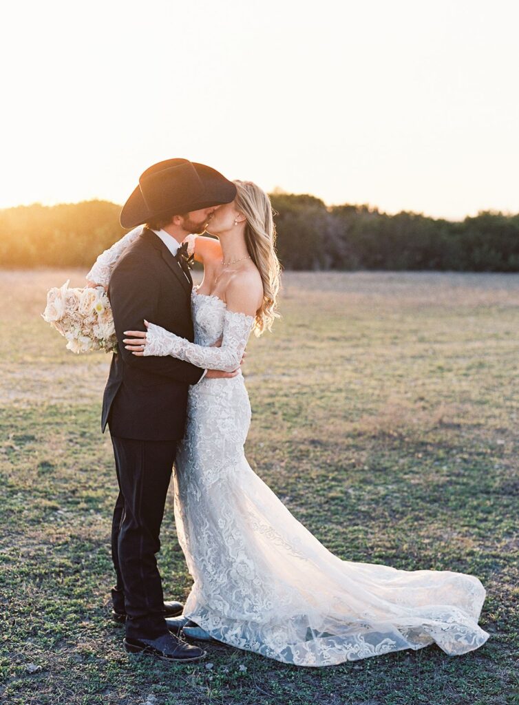Golden hour wedding portrait at Diamond A Ranch.
