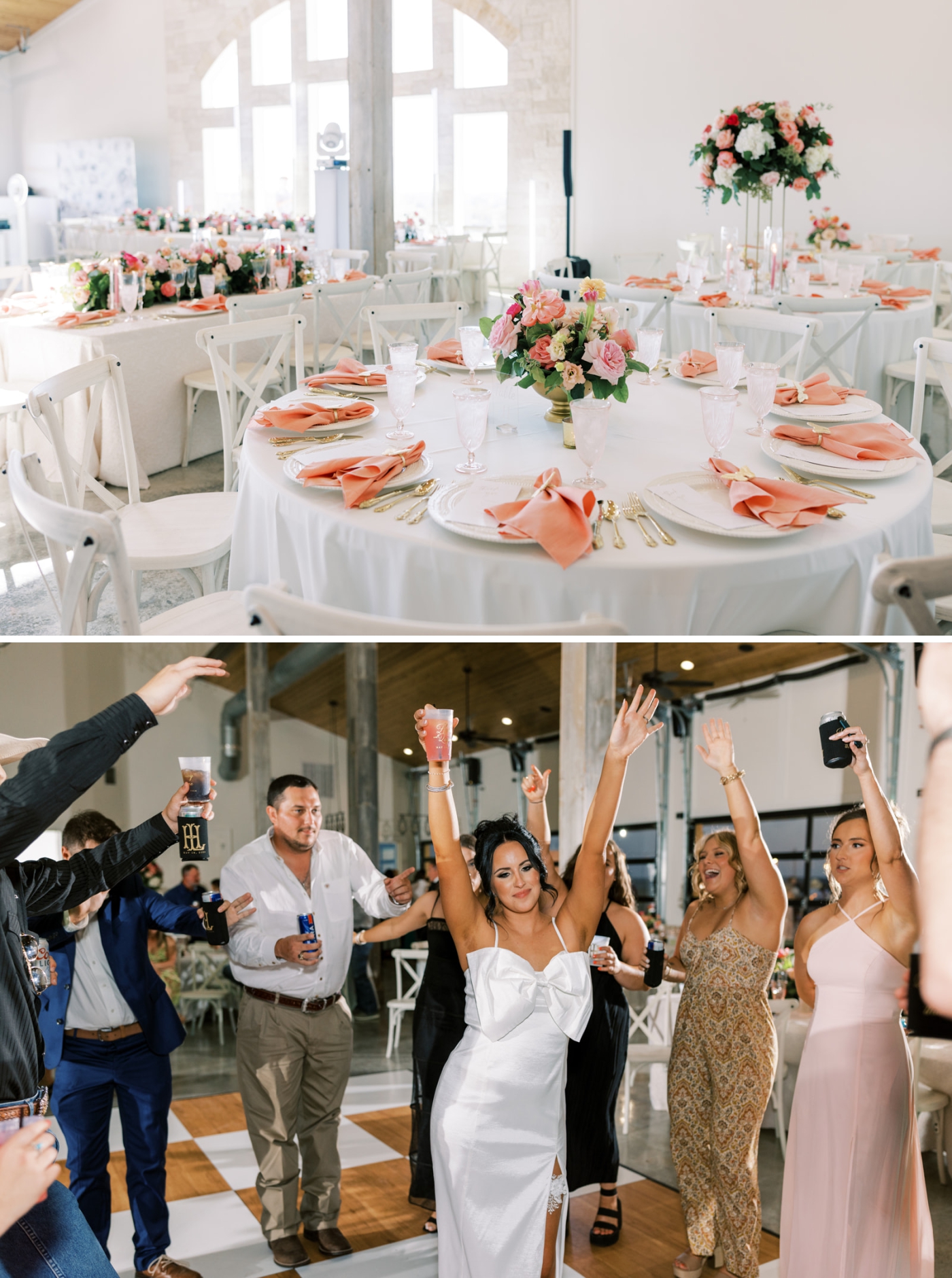 A large wedding reception in the Homestead Saloon at Diamond A Ranch