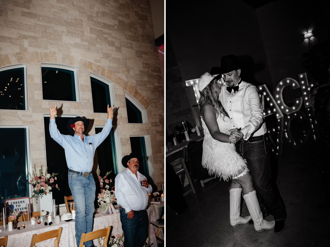 A bride and groom dancing at their wedding reception