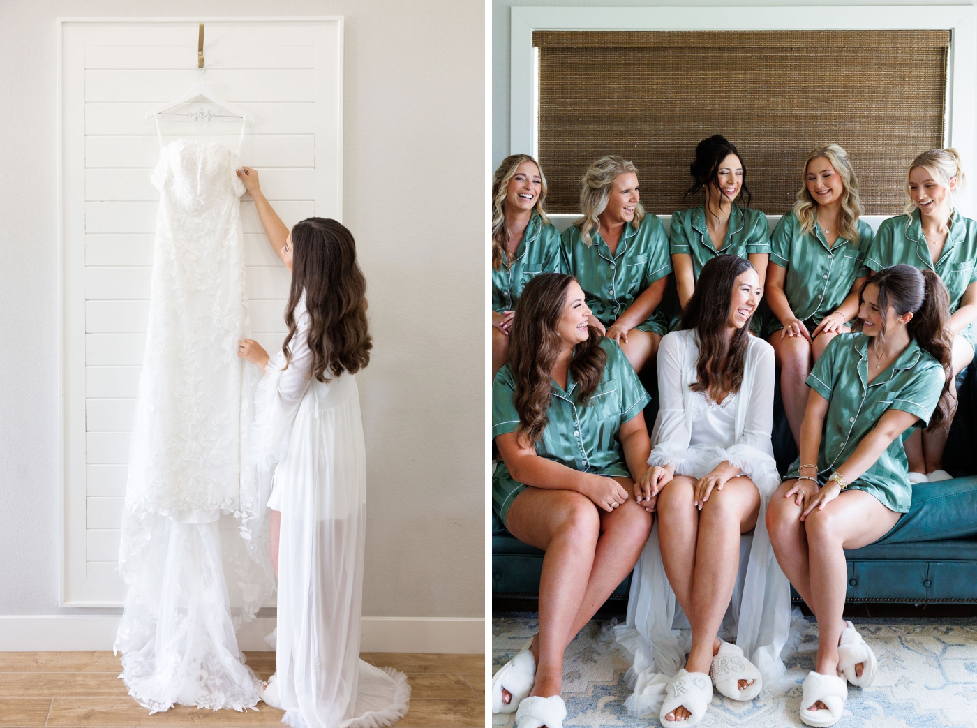 A bride and her bridesmaids in matching pajamas before a Texas wedding