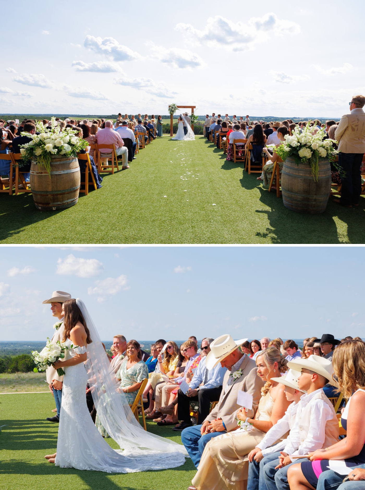 A ceremony at an outdoor wedding venue in Texas overlooking the Texas Hill Country