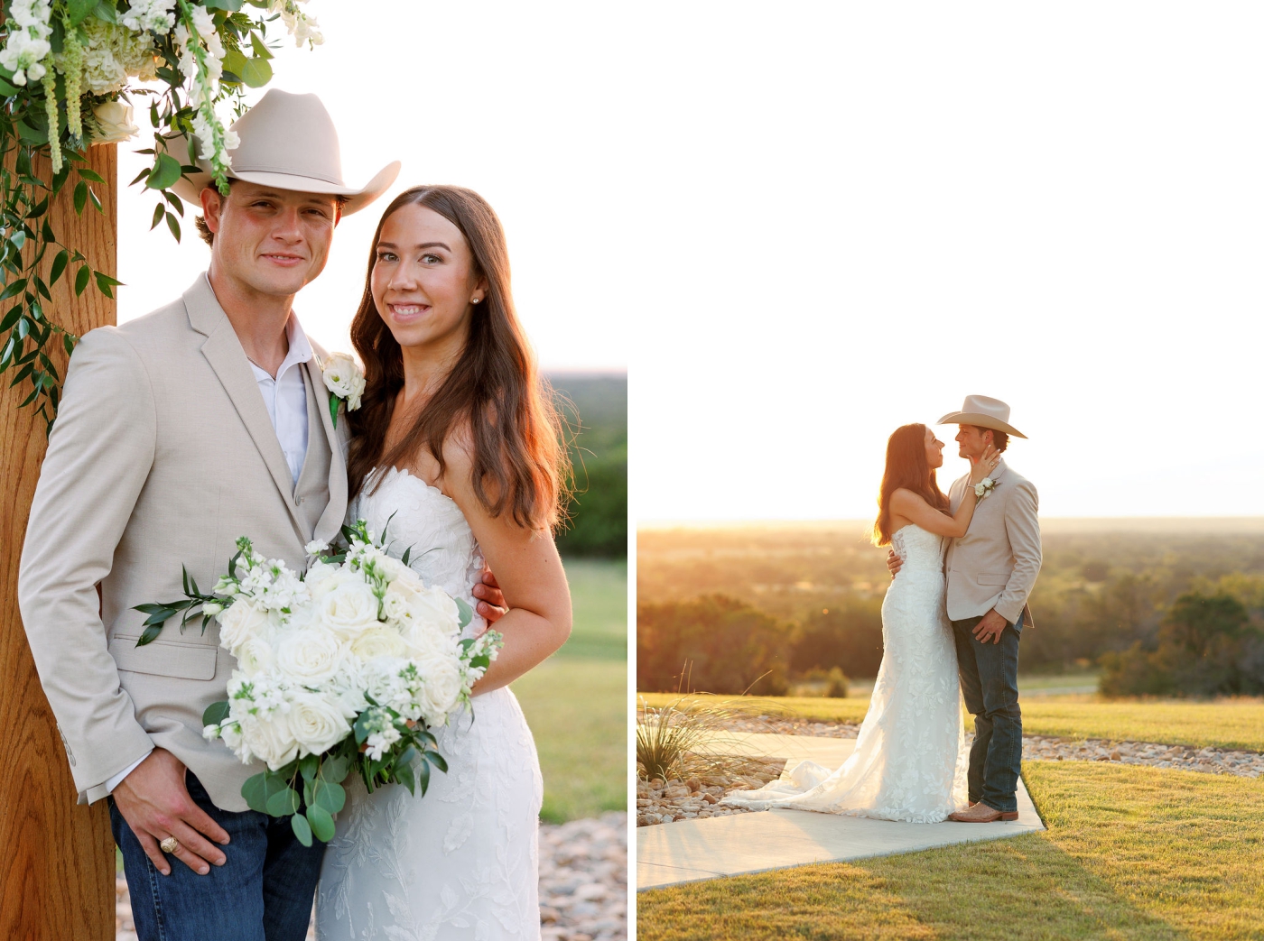 Bride and groom portraits during golden hour at the Diamond A Ranch