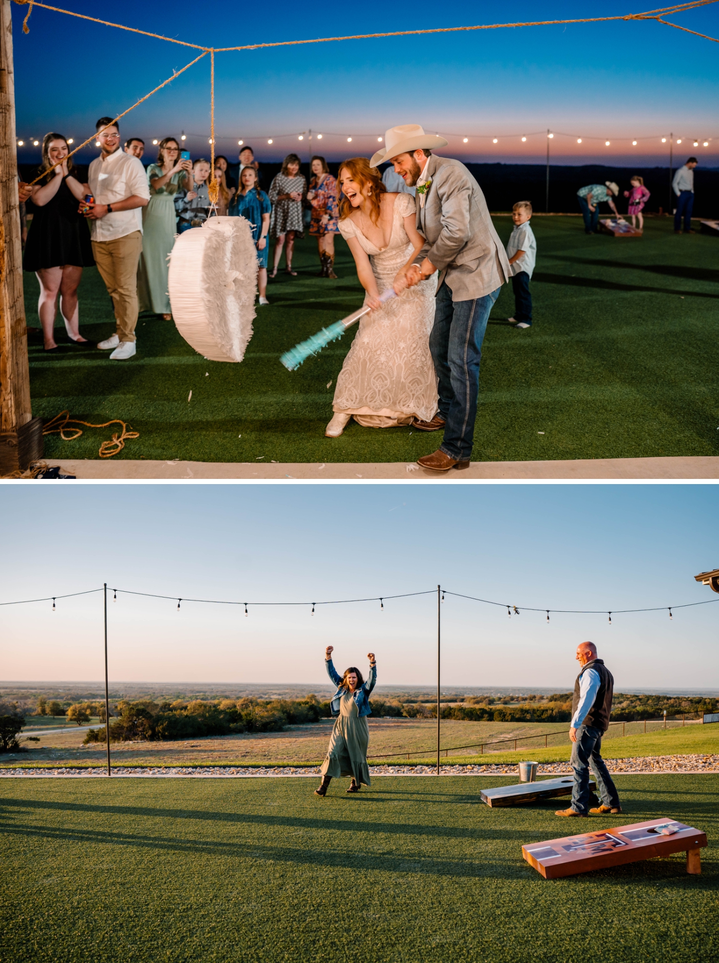 Yard games outside the Diamond A Ranch during a sunset cocktail hour