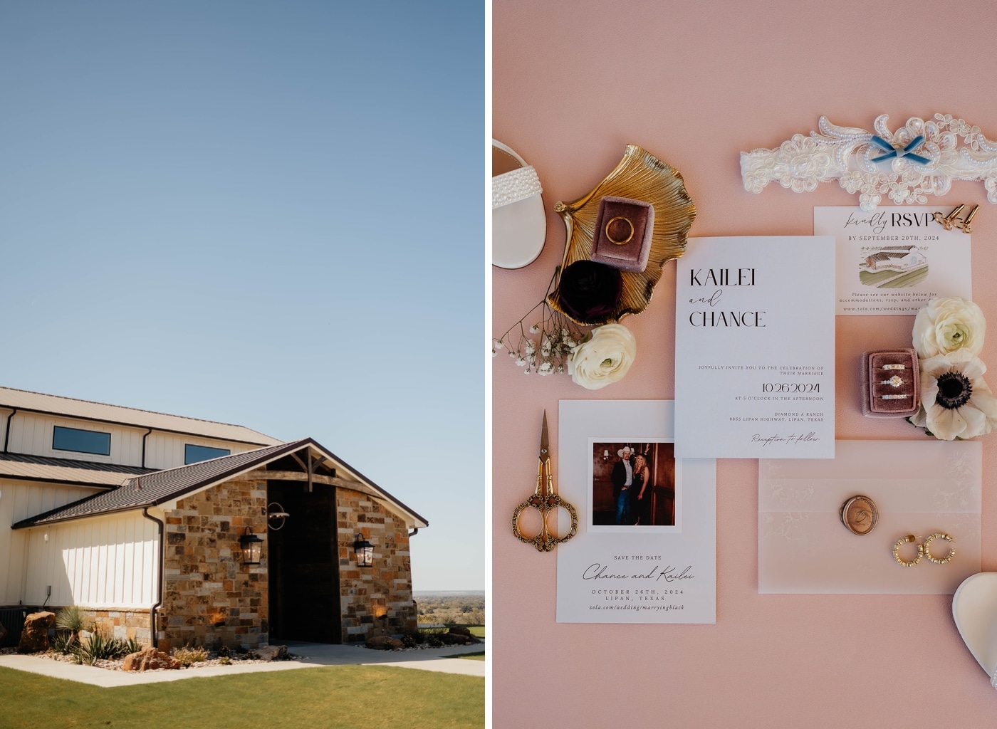 A ranch wedding venue in Texas with a cobblestone entryway