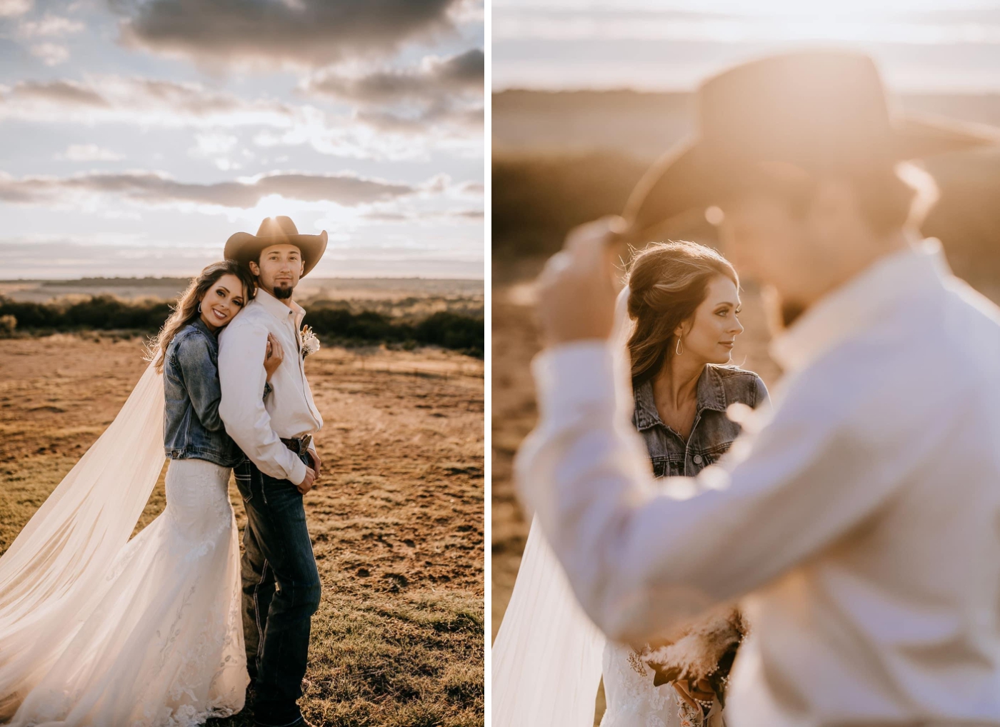 Bride and groom portraits at the Diamond A Ranch during golden hour
