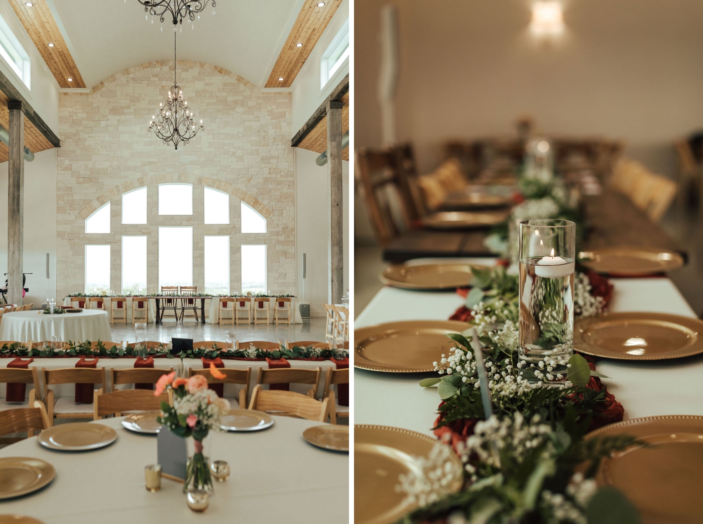 An earthy wedding reception at the Diamond A Ranch