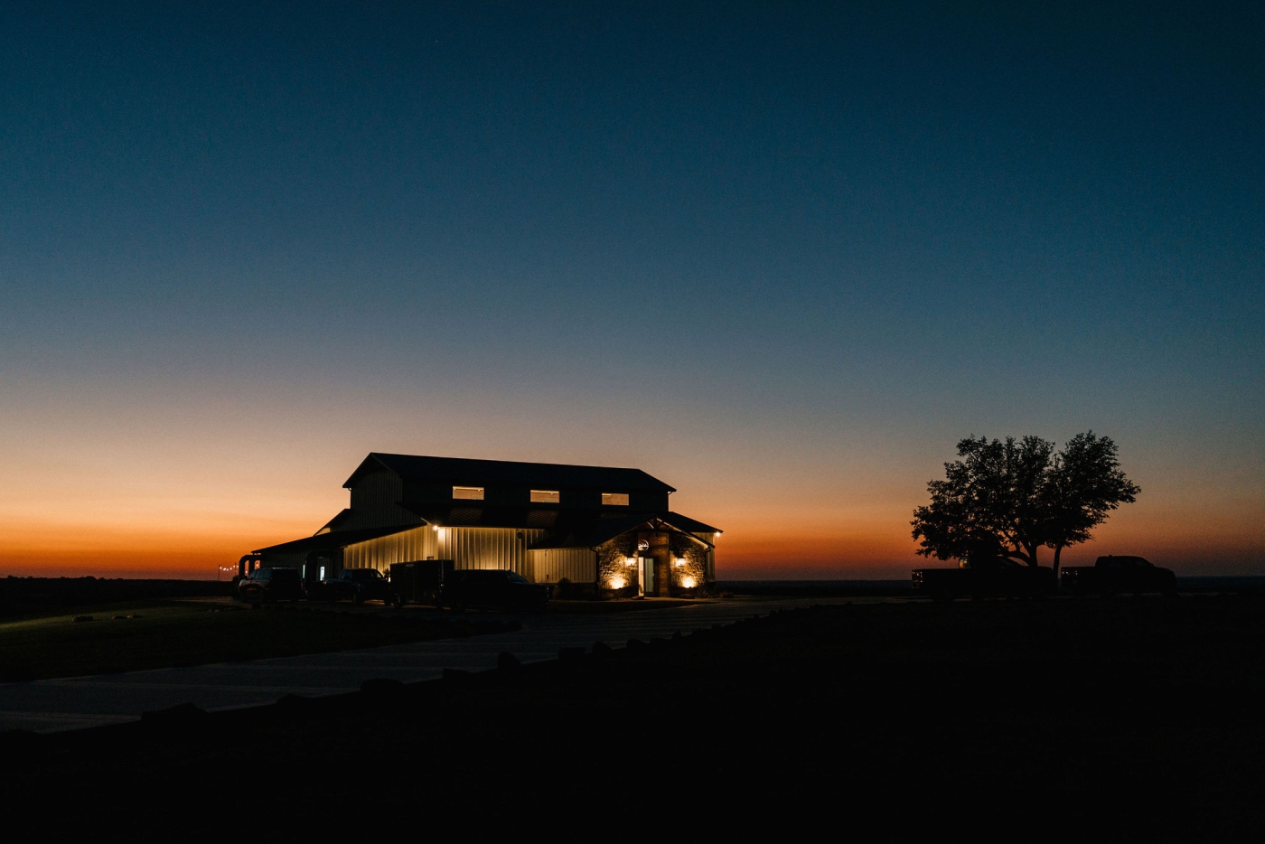 A destination wedding venue at sunset