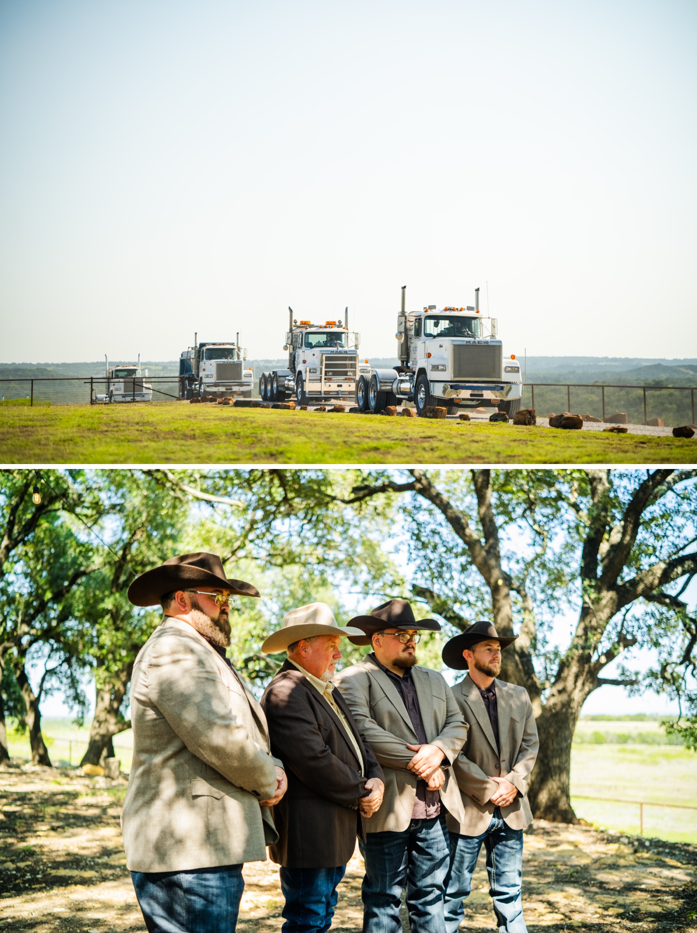 Wedding entrance with Mack trucks